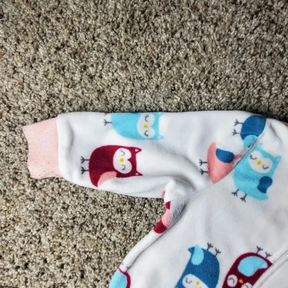 CARTER'S Baby Girl Owl Fleece Footed Pajamas White Pink Blue Size 6m
